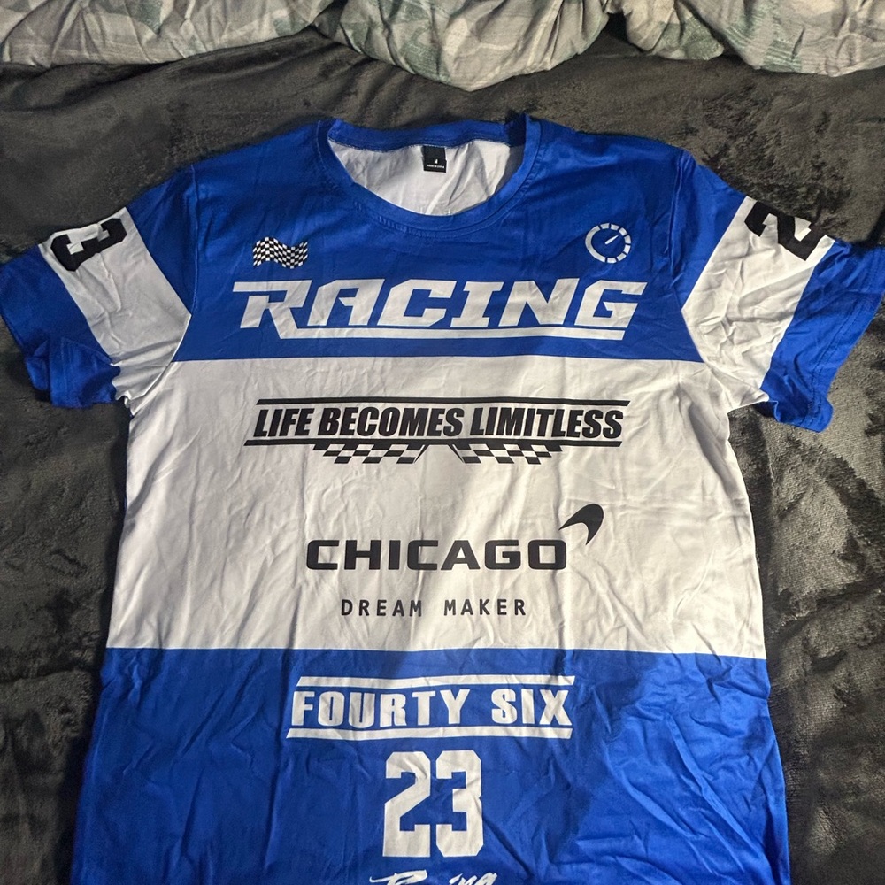 Racing Blue and White Men's Shirt